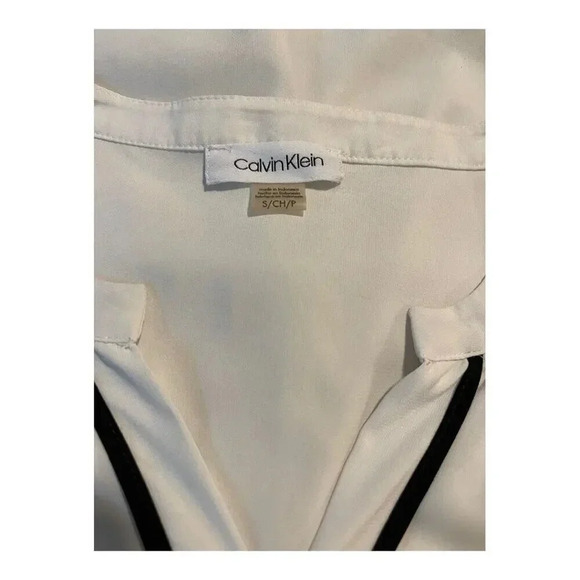 Calvin Klein Women’s Small Piped Woven White & Black Blouse - Picture 4 of 4